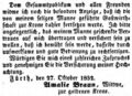 Zeitungsanzeige der Wirtin A. Braun <!--LINK'" 0:14-->, Oktober 1852