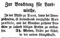 Zeitungsannonce des Bäckers Th. Meier, "Bäcker zur Eichel", November 1855