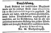 Löwenberg israelitische Gesindeverdingerin Fürther Tagblatt 12.03.1854.jpg
