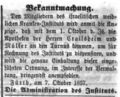 Kranken-Institut, weiblich, Fürther Tagblatt 10. Oktober 1857.jpg