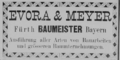 Anzeige der Bauunternehmung Evora & Meyer, 1884