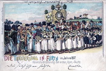 Erntedankumzug, Postkarte nach C.F. Fues