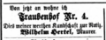 Wohnungsanzeige von Wilhelm Hertel, Mai 1876