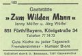 Zündholzschachtel-Etikett der Gaststätte Zum Wilden Mann, um 1965