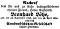 Nachruf auf den verstorbenen Gastwirt , April 1854