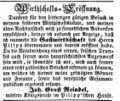 Joh. Ernst Reindel übernimmt die Pilipp´sche Wirtschaft, August 1853