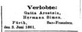Verlobung Gutta Arnstein, Fürther Tagblatt 4.6.1861.jpg