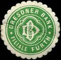 historische <a class="mw-selflink selflink">Siegelmarke</a> Dresdner Bank Filiale Fürth