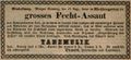 Werbeannonce für eine Fechtveranstaltung im , August 1845