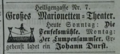 Großes Marionetten-Theater von Johann Durst, Jan. 1874