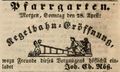 Zeitungsanzeige des Wirts zum  anlässlich der Eröffnung einer Kegelbahn, April 1850
