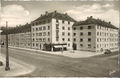 Wohnblock der ARGE Fürther Baugenossenschaften, Schwabacher Str., Ecke Flößaustr. Historische Postkarte, 1954