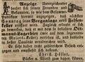 Zeitungsannonce von Christ. Höfler, Bäcker und Wirt , Mai 1846