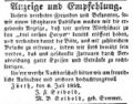 Zeitungsanzeige des Wirts "zu den drei rothen Herzen", J. F. Seibold, Juli 1852