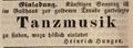 Zeitungsannonce von Heinrich Hunger, Wirt , Februar 1844