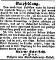Zeitungsanzeige für eine <a class="mw-selflink selflink">Kleinkinderbewahranstalt</a>, Mai 1852