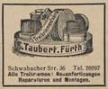 Werbe Eintrag im Fürther Adressbuch 1931 der in der <!--LINK'" 0:52--> hier damals ansässigen Treibriemenfabrik Taubert