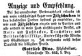 Zeitungsannonce des Filzfabrikanten , Oktober 1852