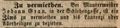 Bei Maurermeister <a class="mw-selflink selflink">Johann Gran</a> in der <!--LINK'" 0:24--> ist eine Wohnung zu mieten, Mai 1847