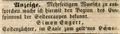 Zeitungsanzeige des Seidenraupenzüchters <!--LINK'" 0:38-->, Juli 1850
