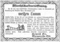 Ehepaar Ott übernimmt die Wirtschaft "zum weißen Lamm", Mai 1856