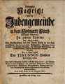 Titelblatt: Andreas Würfel, Historische Nachricht Von der Judengemeinde in dem Hofmarkt Fürth, 1754