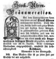 Zeitungsanzeige des Uhrmachers  in der , Mai 1853