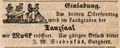 Zeitungsannonce von J. M. Siebenkäs, Wirt im <!--LINK'" 0:12-->, April 1849