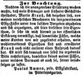 Zeitungsannonce des Essigfabrikanten Paulus Ammon im , Juli 1851