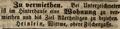 Zeitungsanzeige der Witwe von Georg Martin Heinlein in der oberen Fischergasse, Oktober 1847